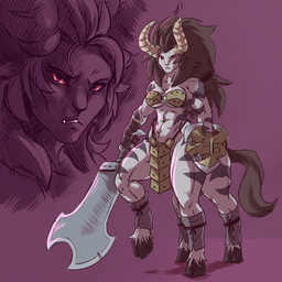 abs armor bikini_armor breasts brown_hair cleavage clothed clothing female female_taur hair holding_melee_weapon holding_object holding_sword holding_weapon hooves horn melee_weapon muscular muscular_female muscular_taur navel red_eyes red_sclera shield solo sword unconvincing_armor under_boob weapon wraps wrist_wraps plagueofgripes breath_of_the_wild nintendo the_legend_of_zelda equid equid_taur equine equine_taur felid lynel mammal mammal_taur taur 1:1 2017 hi_res