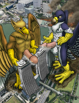 4_toes 5_fingers abs anthro balls beak biceps brown_body brown_fur building building_destruction city city_background city_crushing city_destruction claws destruction duo erection feathered_wings feathers feet finger_claws fingers footprint fur genitals hair house macro macro_anthro macro_male male muscular muscular_anthro muscular_male nude open_mouth outside pawprint paws pecs penile penis rampage smile stomping tail toe_claws toes vein veiny_penis white_body wings tyrnn mythology carpo avian bird falcon falconid gryphon mythological_avian mythological_creature hi_res
