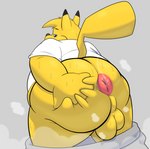 anthro anus balls bodily_fluids butt genitals male musk overweight slightly_chubby solo sweat inflatingskunk nintendo pokemon generation_1_pokemon pikachu pokemon_(species) chub_(disambiguation) hi_res