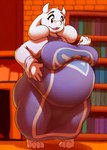 anthro belly big_belly big_breasts breasts eyelashes female fur horn huge_belly huge_breasts huge_hips obese overweight overweight_female red_eyes solo thick_thighs white_body white_fur wide_hips garuda_six undertale undertale_(series) toriel boss_monster_(undertale) bovid caprine mammal 2022 digital_media_(artwork) hi_res