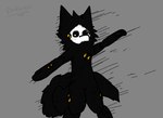 anthro black_body black_fur black_sclera crash_test_dummy derp_eyes dummy fur grey_background head_tuft male mask simple_background solo spread_arms tuft white_eyes doodlerex changed_(video_game) puro_(changed) canid canine canis goo_creature mammal wolf absurd_res hi_res