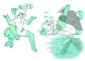 anthro anus balls clitoris duo eye_roll femboy fur genitals gesture gloves_(marking) green_body green_eyes green_fur green_markings hair internal internal_slit leg_markings male male/male male_anthro male_penetrated male_penetrating male_penetrating_male markings moan motion_lines navel nude_male one_eye_closed onomatopoeia penetration penis plap questionable_consent sex shark_tail shrug sitting slit_penetration slit_play socks_(marking) sound_effects speech_bubble spread_legs spreading stripes tapering_penis text thrusting tongue tongue_out urethra vulva white_body white_fur white_hair x-ray_view dense_ink aquatic fish furred_shark shark 2026 multiple_scenes pictographics
