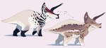 ambiguous_gender beak duo feral horn patterns quadruped text entitycore path_of_titans ceratopsian dinosaur ornithischian prehistoric_species reptile scalie triceratops english_text hi_res female_(lore)