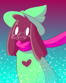 ambiguous_gender anthro black_body black_fur blush clothed clothing eyewear floppy_ears fur glasses hat headgear headwear scarf simple_background solo ekkokenight deltarune undertale_(series) ralsei bovid caprine darkner goat mammal 2018 digital_media_(artwork) hi_res