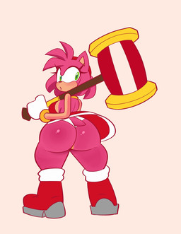 accessory anthro big_butt boots bracelet butt clothing dress eyelashes female footwear fur gloves green_eyes hair_accessory hairband hammer handwear jewelry panties pink_body pink_fur shoes solo tail tools underwear monamania sega sonic_the_hedgehog_(series) amy_rose eulipotyphlan hedgehog mammal absurd_res hi_res