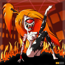 breasts clothing female genitals gloves handwear legwear not_furry nude solo stockings tattoo vulva hentai_boy_(artist) hazbin_hotel hellaverse cherri_bomb_(hazbin_hotel) cyclops demon humanoid 1:1 2021