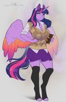 anthro anthrofied book bottomwear breasts cleavage clothed clothing eyelashes female fingers hair hand_on_hip horn legwear long_hair purple_body purple_eyes purple_hair purple_tail skirt solo standing sweater sweater_vest tail text thigh_highs topwear unicorn_horn vest wings evehly friendship_is_magic hasbro my_little_pony mythology twilight_sparkle_(mlp) equid equine mammal mythological_creature mythological_equine winged_unicorn full-length_portrait portrait signature url