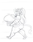 anthro big_breasts big_butt blush bodily_fluids book breast_rest breast_squish breasts butt carrying_another female holding_object huge_breasts short_stack solo squish sweat thick_thighs walking working jwinkz violet_(jwinkz) bovid bovine cattle mammal hi_res monochrome sketch