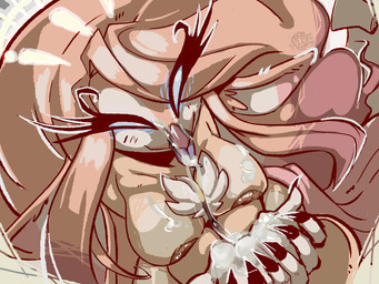 anthro beak big_breasts big_hair blue_eyes bodily_fluids breasts chest_tuft crown cum cum_on_breasts cum_on_face cum_on_hand cum_on_tongue cupped_hands eyelashes female fluffy_ears fur genital_fluids glowing glowing_eyes hair headgear long_ears long_eyelashes looking_at_viewer multicolored_body multicolored_fur nails nipples scroll sharp_nails solo tan_body tan_fur tongue tongue_out tuft yellow_body yellow_fur zombiezest hazbin_hotel hellaverse speaker_of_god_(hazbin_hotel) angel angel_humanoid avian humanoid hi_res