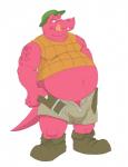 anthro belly belt big_belly boots bulge clothing footwear hat headgear headwear licking licking_lips licking_own_lips male muscular muscular_anthro muscular_male navel overweight overweight_anthro overweight_male self_lick shirt shoes solo tank_top tongue tongue_out topwear unzipped vore zipper canson donkey_kong_(series) nintendo klump crocodilian kremling reptile scalie hi_res