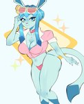 absurd_res anthro beach bikini breasts cleavage clothed clothing eeveelution female generation_4_pokemon glaceon hi_res it's_zull nintendo pokemon pokemon_(species) pokemon_unite shirt summer swimwear topwear two-piece_swimsuit