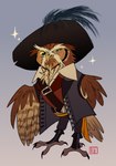 absurd_res avian bird brown_body brown_feathers clothed clothing ezylryb feathers feet feral guardians_of_ga'hoole hat headgear headwear hi_res kabuki-aku male mature_male owl scar screech_owl simple_background solo talons toes true_owl whiskered_screech_owl yellow_eyes