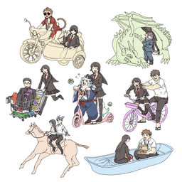 ambiguous_gender anthro bicycle boat clothed clothing duo female feral group human_focus male motorcycle not_furry_focus shopping_cart simple_background vehicle watercraft white_background 33_ths asian_mythology east_asian_mythology japanese_mythology lifewonders mythology tokyo_afterschool_summoners agyo_(tas) female_protagonist_(tas) hanuman_(tas) kengo_(tas) moritaka_(tas) protagonist_(tas) ryouta_yakushimaru shirou_motoori canid canine canis domestic_dog equid equine foo_dog haplorhine horse human komainu mammal monkey primate yokai 1:1 hi_res multiple_images