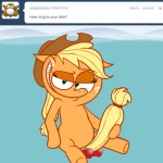 apple ask_jappleack blonde_hair clothing female feral food food_fetish fruit green_eyes grin hair hat headgear headwear plant smile solo stroking_tail suggestive suggestive_food text hotdiggedydemon friendship_is_magic hasbro my_little_pony tumblr applejack_(mlp) earth_pony equid equine horse mammal pony 1:1 2d_animation animated digital_media_(artwork) english_text motion_tweening short_playtime