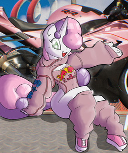 anthro clothing female footwear horn leggings legwear leotard motorcycle one_eye_obstructed race_queen shoes solo vehicle theburningdonut friendship_is_magic hasbro meme_clothing my_little_pony mythology red_bull sweetie_belle_(mlp) equid equine horse mammal mythological_creature mythological_equine pony unicorn meme