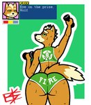 aliasing anthro bedroom_eyes big_butt bodily_fluids border bottomwear bubble_butt butt canid canine clothing crop_top dialogue_box digital_media_(artwork) dumbbell exercise fluffy fluffy_tail fox fox_mccloud fur girly green_background hotpants looking_at_viewer looking_back looking_back_at_viewer male mammal microsoft_paint narrowed_eyes nintendo orange_body orange_fur raised_tail rear_view seductive shirt shorts simple_background sogflesh solo star_fox sweat tail text text_box thick_thighs topwear weightlifting weights white_border workout workout_clothing workout_equipment