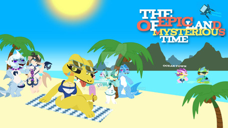 ambiguous_gender anthro beach beach_towel biped clothing digitigrade dress eyewear featureless_chest featureless_crotch feet female fingers group nature nude outside plant sand sky summer sunglasses swimwear toes towel tree water miyakomona amphibian frog 16:9 digital_media_(artwork) watermark widescreen