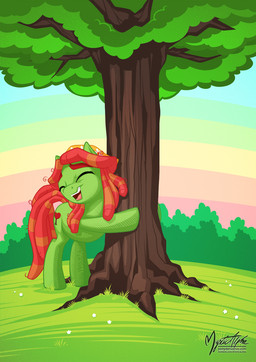 cutie_mark detailed_background dreadlocks eyes_closed female feral hair hug multicolored_hair orange_hair outside plant red_hair shrub solo tree two_tone_hair mysticalpha friendship_is_magic hasbro my_little_pony tree_hugger_(mlp) earth_pony equid equine horse mammal pony 2015 hi_res