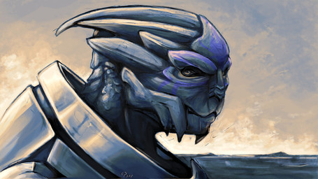 ambiguous_gender anthro eye_markings facial_markings forehead_markings grey_body head_markings looking_at_viewer markings mouth_closed outside pupils purple_markings side_view sky solo yellow_eyes deriaz bioware electronic_arts mass_effect alien turian 16:9 2014 bust_portrait digital_drawing_(artwork) digital_media_(artwork) portrait signature widescreen