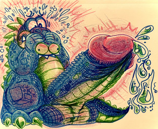 anthro big_penis bodily_fluids embarrased_horny embarrassed embarrassed_expression embarrassed_naked_male erection expansion genitals huge_penis hyper hyper_genitalia hyper_penis male mascot penis penis_enlargement plato_the_publixsaurus solo spines spacedustbeast dinosaur prehistoric_species reptile scalie absurd_res hi_res
