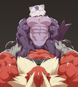 abs anal anal_penetration anthro big_muscles cowgirl_position extended_arm extended_arms eye_contact from_front_position grabbing_both_legs grabbing_both_thighs grey_body hand_behind_back hand_on_another's_belly hand_on_belly hands_on_legs hands_on_thighs huge_muscles looking_at_another male male/male muscular muscular_anthro muscular_arms muscular_male on_bottom on_top pecs penetration red_body sex straddling vein veiny_muscles kurogon nintendo pokemon alolan_form alolan_marowak generation_6_pokemon generation_7_pokemon mammal mega_blaziken mega_evolution pokemon_(species) regional_form_(pokemon)