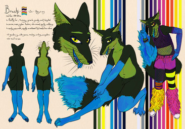 ambiguous_gender anthro blue_body blue_fur blue_tongue clothed clothed_anthro clothing countershade_face countershade_torso countershading dipstick_tail featureless_crotch fur gesture gloves_(marking) green_body green_fur hand_gesture leg_markings lgbt_pride markings multicolored_body multicolored_fur nonbinary_pride_colors nude_anthro open_mouth open_smile pansexual_pride_colors pride_colors pronouns realistic smile socks_(marking) solo tail tail_markings text tongue two_tone_body two_tone_fur v_sign whiskers monoxromatik brashi_(monoxromatik) canid canine fox mammal red_fox true_fox 2025 absurd_res character_name digital_drawing_(artwork) digital_media_(artwork) english_description english_text hi_res model_sheet nonbinary_(lore)