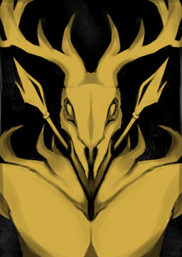anthro antlers horn lance male melee_weapon polearm solo weapon nombre bethesda_game_studios disco_elysium microsoft the_elder_scrolls hircine daedra daedric_prince deer deity mammal absurd_res hi_res