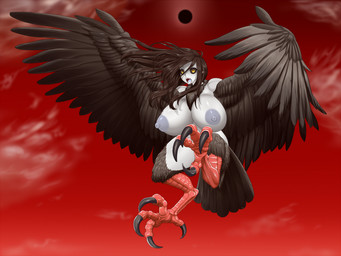 areola attack bare_shoulders big_areola big_breasts black_body black_feathers black_fur black_hair black_sclera blue_sky breasts chest_tuft claws detailed_background eclipse fangs feathered_wings feathers feet female fur hair huge_areola huge_breasts long_hair looking_at_viewer monster_girl_(genre) nipples nude open_mouth outside pale_skin red_sky sharp_teeth sky solo talons teeth thick_thighs toe_claws toes tuft wide_hips wings yellow_eyes ahegao8 european_mythology greek_mythology mythology animal_humanoid avian avian_humanoid harpy humanoid monster mythological_avian mythological_creature digital_media_(artwork) hi_res