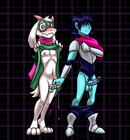 2_horns 3_toes 4_fingers 5_fingers anthro armor ball_size_difference balls barefoot big_balls big_penis black_clothing black_shirt black_topwear blue_body blue_bottomwear blue_clothing blue_glans blue_hair blue_pants blue_penis blue_shirt blue_skin blue_topwear blush bodily_fluids bottomwear bottomwear_down breastplate clothed clothing crossed_arms cum cum_on_hand cum_on_penis cute_fangs digitigrade duo erection eyewear fangs feet fingers floppy_ears fur genital_fluids genitals geometric_background glans glasses green_clothing green_eyewear green_glasses green_robe grid_background hair hair_over_eyes handjob horn human_on_anthro humanoid_genitalia humanoid_hands humanoid_penis interspecies male male/male male_on_anthro male_on_human nipples obscured_eyes orgasm pants pants_down partially_clothed pattern_background penile penis penis_size_difference pink_eyes pink_glans pink_horn pink_nipples pink_scarf pubes pupils raised_robe robe scarf sex shirt simple_background smile teeth toes topwear vein veiny_penis white_balls white_body white_fur white_penis bassybefuddle conditional_dnp deltarune undertale_(series) kris_dreemurr ralsei bovid caprine darkner goat human mammal 2021 hi_res