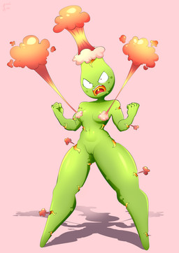5_fingers angry biped breast_shrinking breasts eyelashes featureless_feet feet female fingers front_view frown genitals green_body monotone_body navel nude nude_female open_mouth pink_background plant red_eyes shadow simple_background solo standing teeth thick_thighs vulva taihen_(artist) electronic_arts plants_vs._zombies popcap_games elemental_creature elemental_humanoid flora_fauna humanoid lava_guava plant_humanoid 2025 absurd_res digital_drawing_(artwork) digital_media_(artwork) hi_res signature