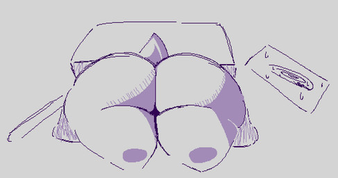 big_butt bodily_fluids box butt butt_focus container cutaway featureless_feet feet grey_background short_stack short_tail simple_background spiral spiral_eyes stick stuck sweat sweatdrop tail trap_(contrivance) mousebytes34 deltarune undertale_(series) humanoid virovirokun 2025 shaded sketch