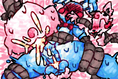 anthro arm_grab ball_squish balls blush blush_lines bodily_fluids bow_tie bow_tie_only cum cum_drip cum_from_vagina cum_in_vagina cum_inside cum_on_balls cum_on_penis cum_on_self cum_on_torso curly_hair dripping duo exposed_endoskeleton eyes_closed female finger_in_mouth fingering flying_sweatdrops forced forced_orgasm genital_fluids genitals gesture hair hand_gesture happy lipstick looking_at_viewer looking_pleasured machine makeup male male/female mechanical_tentacles metal_tentacles metal_tongue metallic_body mostly_nude orgasm overwhelmed penis pull_out red_lipstick restrained restrained_arms restrained_by_tentacles restrained_legs rosy_cheeks shaking squish sweat sweatdrop tentacles thumbs_up tongue tongue_drip tongue_out tremble_spikes trembling trembling_for_pleasure two_fingers_in_ass vaginal vaginal_fluids vaginal_fluids_on_penis scaliescum five_nights_at_freddy's five_nights_at_freddy's_2 scottgames mangle_(fnaf) toy_bonnie_(fnaf) animatronic canid canine fox lagomorph leporid mammal rabbit robot aliasing digital_media_(artwork)