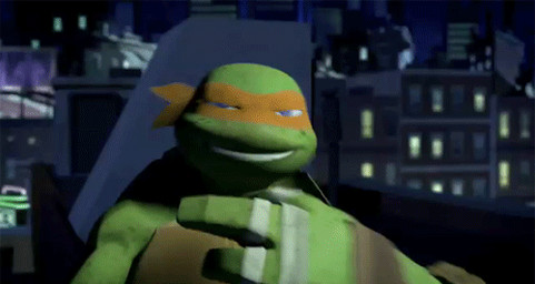 3_fingers :d animated_gif anthro bald bandage black_eyes blue_eyes city eyes_closed fingers green_body green_skin happy headgear humor light looking_at_viewer male mask night ninja outside raised_arm shell smile solo teeth tongue warrior window unknown_artist teenage_mutant_ninja_turtles michelangelo_(tmnt) lizard reptile scalie turtle animated low_res meme short_playtime source_request