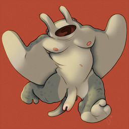 anthro feet genitals glans grey_body half-erect long_penis male nipples penis pink_glans pink_navel pink_nipples raised_arms running screaming showing_armpit silly_face silly_pose simple_background slightly_chubby slightly_chubby_male small_eyes soles solo unusual_anatomy unusual_genitalia unusual_glans unusual_penis ravuer aquatic fish manta_ray ray_(fish) 1:1 hi_res
