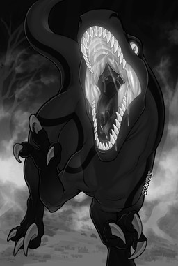 black_body black_markings black_tongue bodily_fluids claws dripping female feral glowing glowing_mouth glowing_teeth gradient_markings looking_at_viewer markings mouth_focus mouth_shot open_mouth running running_towards_viewer saliva saliva_drip saliva_on_face saliva_on_tongue saliva_string sickle_claw solo teeth throat toe_claws tongue caesarus nightmare_(m7734cargo) dinosaur dromaeosaurid prehistoric_species reptile saurischian scalie theropod absurd_res hi_res monochrome
