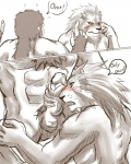 anthro dialogue duo erection genitals interspecies male male/male nude penis text hikuchi fullmetal_alchemist darius_(fullmetal_alchemist) heinkel_(fullmetal_alchemist) chimera felid human hybrid lion mammal pantherine 4:5 comic digital_drawing_(artwork) digital_media_(artwork) english_text monochrome sepia