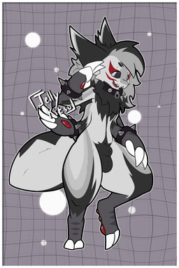 2_toes 4_arms 4_fingers animal_genitalia anthro arthropod_abdomen balls black_body black_fur border bracelet claw_fingers claw_toes collar feet fingers fluffy fully_sheathed fur genitals grey_body grey_fur hand_pawpads hourglass_(marking) jewelry male mane markings multi_arm multi_limb no_pupils nude outlined pawpads pose red_pawpads sheath snout solo spiked_bracelet spiked_collar spikes toes white_border jellylewdsu bread_(jellykitsu) arachnid araneomorph arthropod hybrid spider theridiid wickerbeast widow_spider 2026 2:3 absurd_res clip_studio_paint_(artwork) digital_media_(artwork) hi_res signature