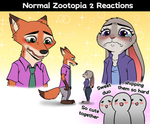 animal_ears anthro biped blush bodily_fluids bottomwear breasts clothed clothing crying dialogue eyelashes female fur group male multicolored_body pupils size_difference tears text thick_thighs topwear daimo disney zootopia judy_hopps nick_wilde canid canine european_rabbit fox lagomorph leporid mammal oryctolagus rabbit red_fox true_fox hi_res