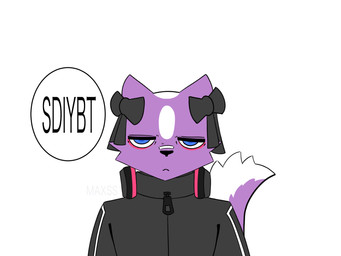 anthro black_clothing black_jacket black_topwear blue_eyes clothed clothing ear_ribbon electronics female fluffy fluffy_tail fur half-closed_eyes headphones headphones_around_neck jacket looking_at_viewer multicolored_body multicolored_fur narrowed_eyes purple_body purple_fur simple_background solo speech_bubble tail text topwear two_tone_body two_tone_fur unimpressed white_background white_body white_fur maxss aggretsuko sanrio shikabane_(aggretsuko) 4:3 english_text hi_res meme