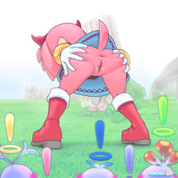 anthro anus being_watched butt clothed clothing detailed_background exhibitionism female genitals group looking_at_another no_underwear presenting rear_view spread_butt spread_vulva spreading standing tail vulva anon0567 sega sonic_the_hedgehog_(series) amy_rose eulipotyphlan hedgehog mammal absurd_res hi_res