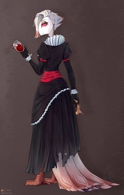 alcohol anthro beak beverage clothing container crown cup dress drinking_glass ear_piercing feathers feet female glass glass_container glass_cup hair headgear piercing red_eyes short_hair solo tail tail_feathers talons toes white_body white_feathers white_hair wine wine_glass elis_roller hellaverse the_lesser_key_of_solomon vilhelmina avian bird demon owl owl_demon hi_res