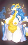 anthro areola big_breasts blush bodily_fluids breasts female fingers fur genitals hair horn nipples nude pussy smile solo tail white_body yu_chenn mythology dragon eastern_dragon mythological_creature mythological_scalie scalie absurd_res hi_res