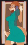 anthro breasts brown_eyes clothing curvy_figure electronics eyewear female glasses hair orange_hair phone phone_call solo sweater tight_clothing topwear turtleneck turtleneck_dress vest voluptuous wide_hips omega56 illumination_entertainment sing_(movie) suki_lane canid canine canis domestic_dog hunting_dog mammal saluki sighthound absurd_res hi_res