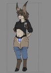 anthro bedroom_eyes black_nose blue_bottomwear blue_clothing blue_pants bottomwear bottomwear_down brown_body brown_eyes brown_hair buckteeth bulge clothed clothing clothing_lift electronics eyeshadow femboy grey_background hair holding_object holding_phone hooves looking_at_viewer makeup male narrowed_eyes pants pants_down partially_clothed phone seductive short_tail simple_background smile smiling_at_viewer solo sweater tail teeth topwear kennedy_oz the_nature_of_predators mammal nevok_(the_nature_of_predators) hi_res