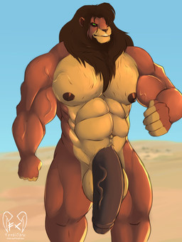 abs anthro balls barazoku belly biceps big_balls big_muscles big_penis black_penis bodily_fluids claws deltoids eyebrows flaccid flexing flustered foreskin fur genitals glans hair huge_balls huge_penis humanoid_genitalia humanoid_penis hyper hyper_balls hyper_genitalia hyper_penis king male mane manly mature_male muscular muscular_anthro muscular_male navel nipples nude outside pecs penile penis plant pubes royalty savanna scar serratus solo standing sweat tail teeth trail tree triceps tuft whiskers feralclaw disney the_lion_king kovu_(the_lion_king) felid feline lion mammal pantherine 3:4 absurd_res digital_media_(artwork) hi_res