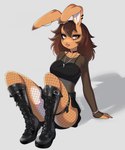 2024 anthro bottomwear breasts brown_body brown_fur brown_hair choker clothed clothed_anthro clothed_female clothing countershade_torso countershading digital_media_(artwork) ear_piercing eyeshadow female fensu-san fingers fishnet_clothing fishnet_legwear footwear front_view fur grey_background hair hi_res jessie_(fensu-san) jewelry lagomorph legwear leporid long_ears makeup mammal necklace orange_eyes piercing rabbit shoes simple_background sitting skirt solo tongue tongue_out tongue_piercing topwear translucent translucent_clothing translucent_topwear