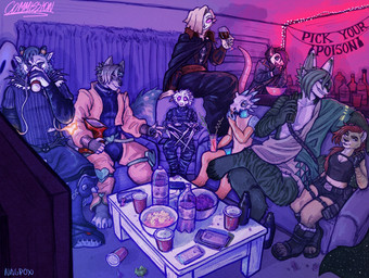 alcohol anthro beak beverage cape claws clothing container costume cup digitigrade dress drinking_glass eyelashes feathers female food glass glass_container glass_cup group hair holidays male male/female party plantigrade red_eyes short_hair tail tapering_tail watching_television white_body white_feathers white_hair wine wine_glass nagpox arkane_studios castlevania dishonored edward_scissorhands_(film) halloween hellaverse jojo's_bizarre_adventure konami microsoft nintendo pokemon stardust_crusaders tears_of_the_kingdom the_legend_of_zelda the_lesser_key_of_solomon the_nightmare_before_christmas tomb_raider dio_brando dracula drayk_dagger emily_kaldwin jack_skellington lara_croft link vilhelmina american_opossum avian bird cubone demon generation_1_pokemon mammal marsupial owl owl_demon pokemon_(species) scalie shurian vampire virginia_opossum 2025 hi_res