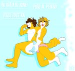 anthro bulge clothed clothing cuddling duo grinding male male/male panties simple_background suggestive text underwear kittykuscell domestic_cat felid feline felis mammal constructed_language esperanto_text hi_res translation_request