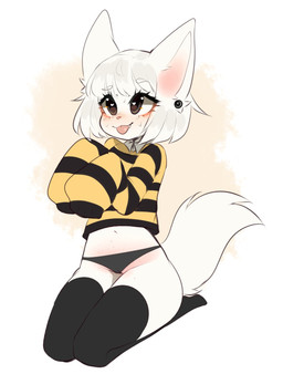 anthro barely_visible_genitalia barely_visible_vulva black_clothing black_eyes black_footwear black_legwear black_panties black_socks black_thigh_highs black_thigh_socks black_underwear blush body_blush camel_toe clothed clothing ear_piercing eyelashes female footwear fur genitals hair heart_eyes heart_symbol kneeling legwear long_sleeves oversized_sleeves panties pattern_clothing pattern_sweater pattern_topwear piercing pink_nose pink_tongue simple_background socks solo striped_clothing striped_sweater striped_topwear stripes sweater thigh_highs thigh_socks tongue tongue_out topwear underwear vulva vulva_blush white_body white_fur white_hair fredek666 billy_(fredek666) domestic_cat felid feline felis mammal 2020 digital_media_(artwork) full-length_portrait hi_res portrait