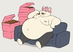 anthro belly bottomwear clothing crumbs dessert doughnut eating eating_food food furniture hair male nipples overweight overweight_male pants pastry pink_nipples sitting sofa solo sweatpants weight_gain bigfattypumpkin joshie_(calahootheyeen) lagomorph leporid mammal rabbit hi_res